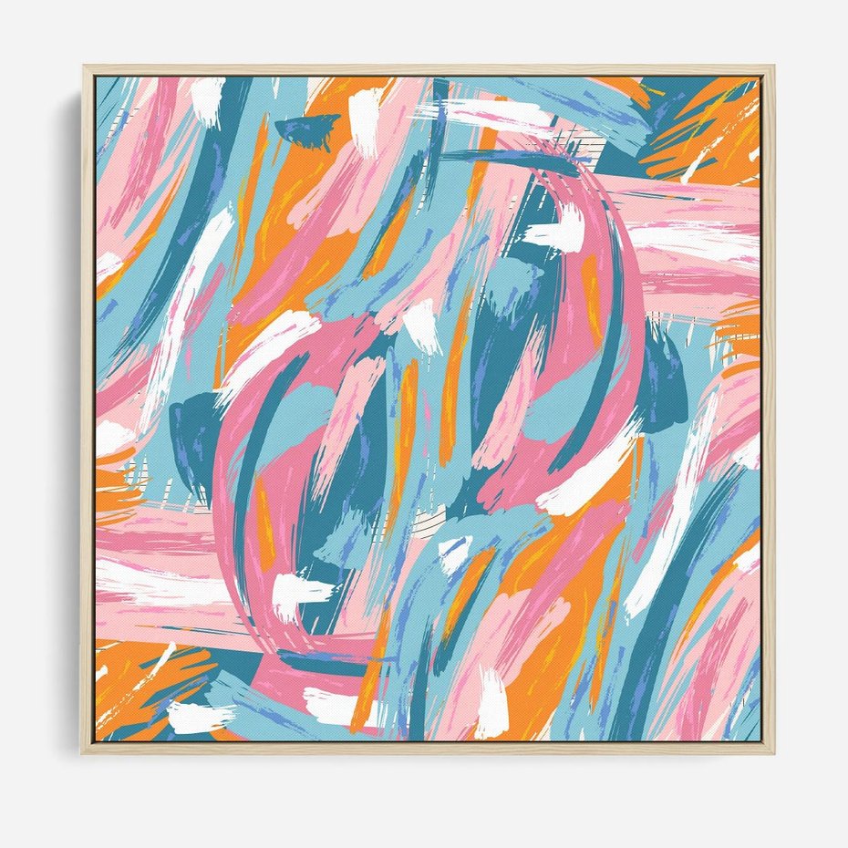 Obraz w ramie 80x80 - Refleksje w krainie abstrakcji - abstrakcja, energiczne pociągnięcia pędzla - rama drewno