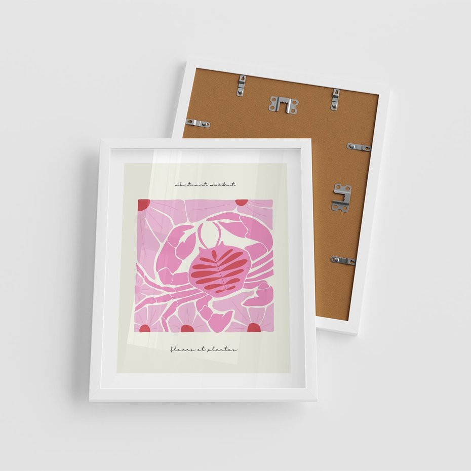 Plakat w ramie 40x50 - Rozświetlone Impresje - abstrakcyjny plakat, krab - rama biała