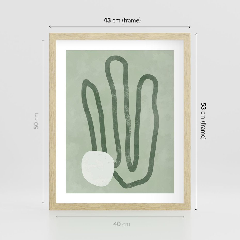 Plakat w ramie 40x50 - Spokojne Kształty Natury - zielona abstrakcja, zgaszona zieleń - rama drewno