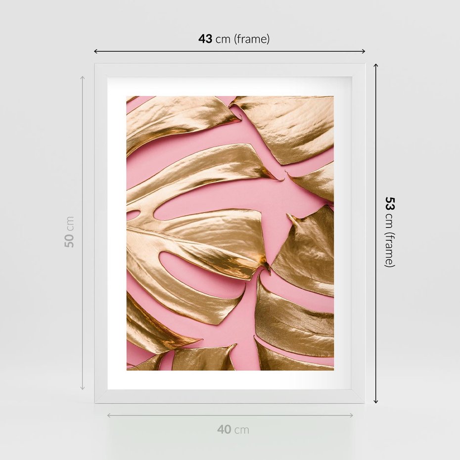 Plakat w ramie 40x50 - Przyjemność w Naturze - złote, liście - rama biała