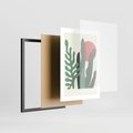 Plakat w ramie 30x40 - Graficzna Harmonia: Liście i Rośliny na Plakacie - liście, grafika - rama czarna