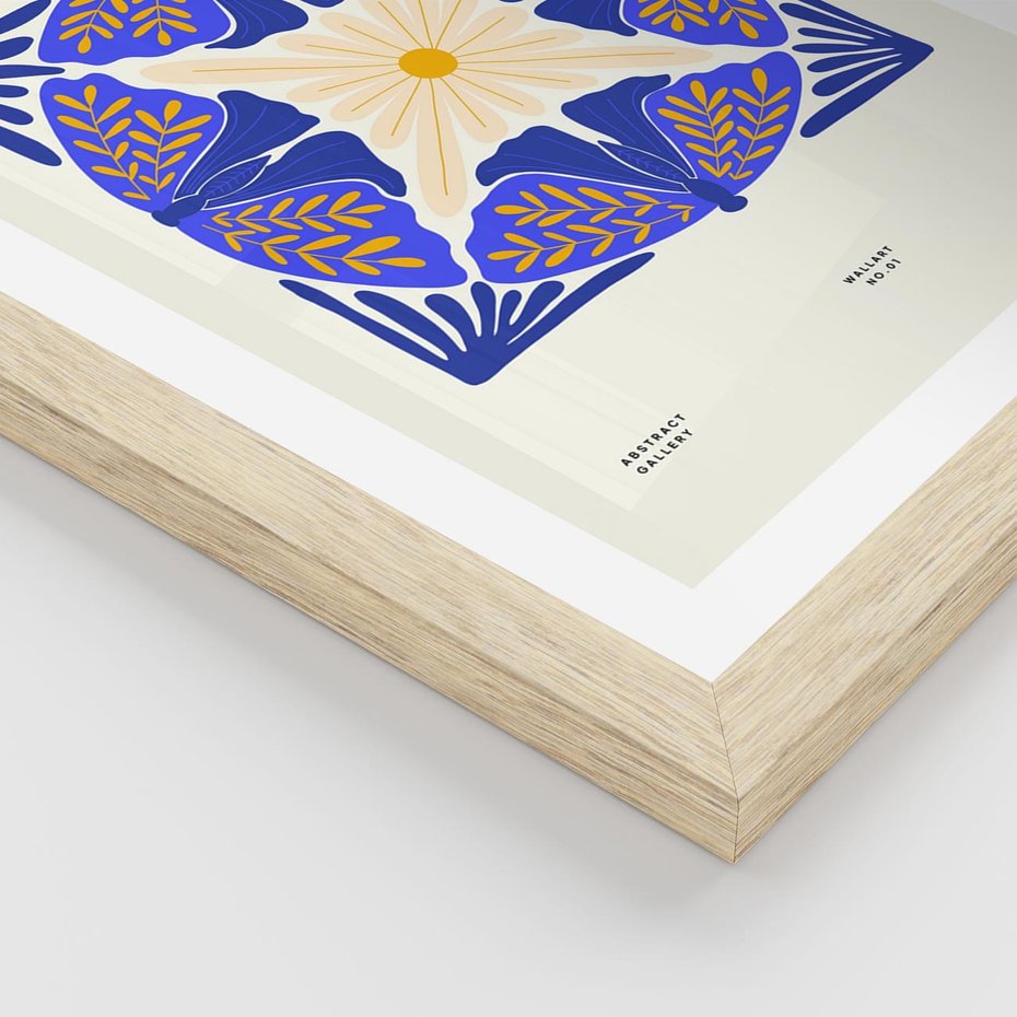 Plakat w ramie 30x40 - Księga Abstrakcji - abstrakcyjna boho kompozycja, granatowe ćmy - rama drewno