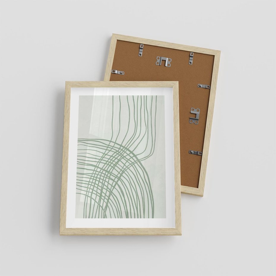 Plakat w ramie 30x40 - Migotliwa Spokojna Zieleń - zielony plakat, abstrakcyjne splątane linie - rama drewno