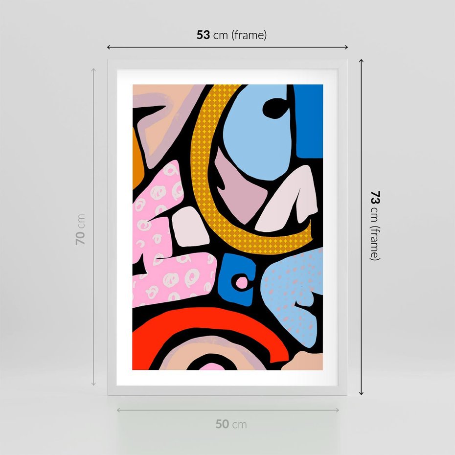 Plakat w ramie 50x70 - Kolory Komiksu - abstrakcyjne formy, komiksowy styl - rama biała
