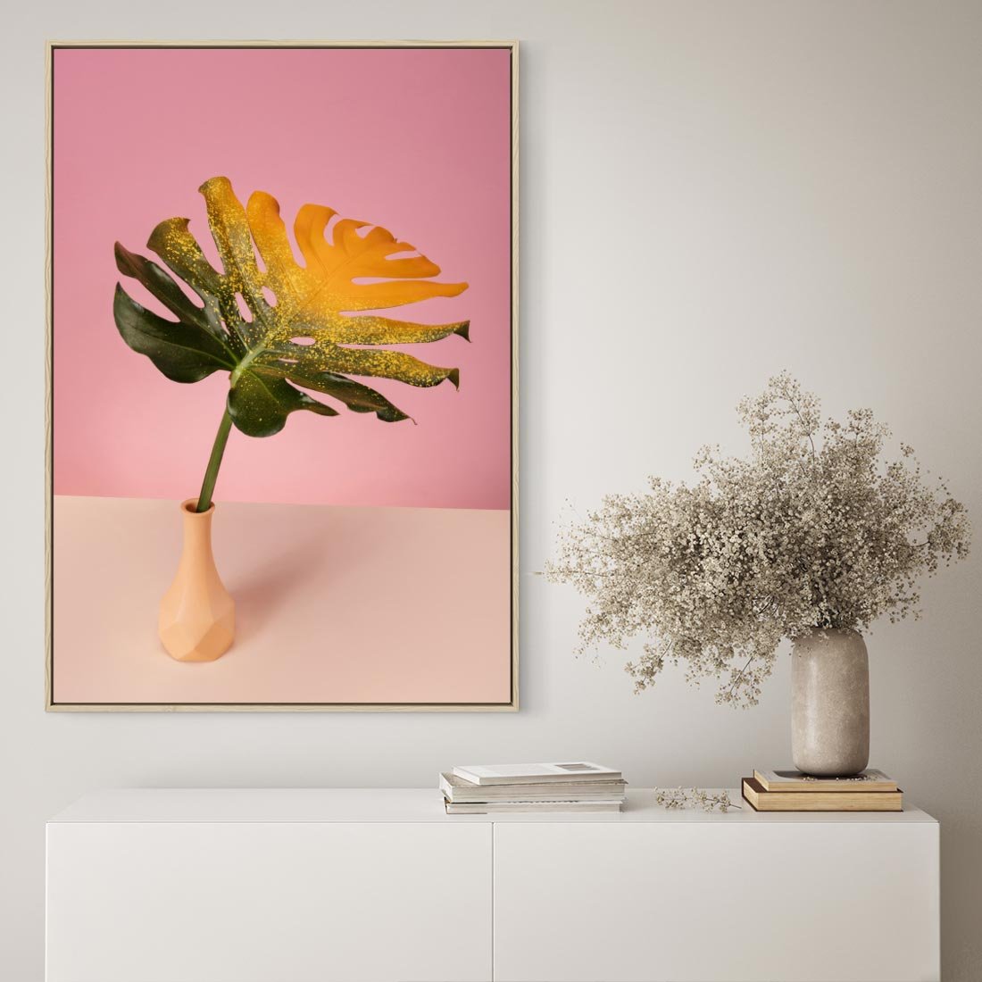 Obraz w ramie 80x120 - Egzotyczna monstera - monstera, liść - rama drewno