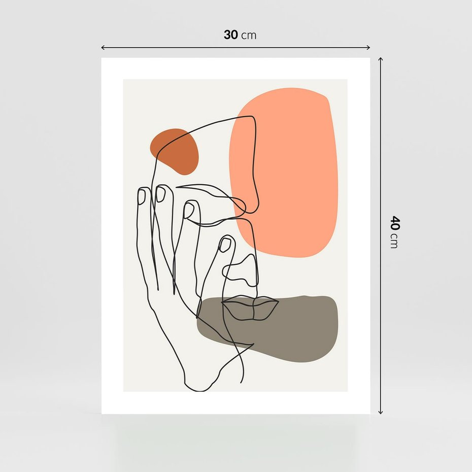 Plakat bez ramy 30x40 - Ekspresja Kolorów: Szkic - one line szkic twarzy, kolorowe plamy