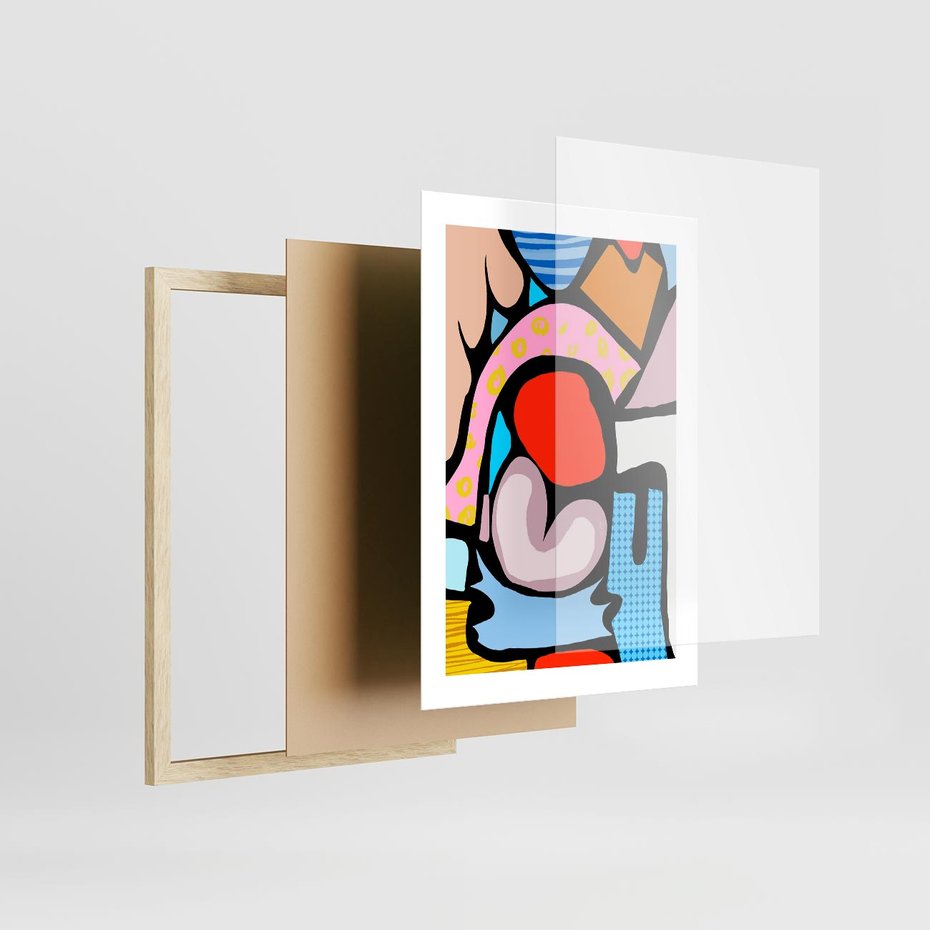 Plakat w ramie 30x40 - Czarny Komiks - abstrakcyjne formy, komiksowy styl - rama drewno