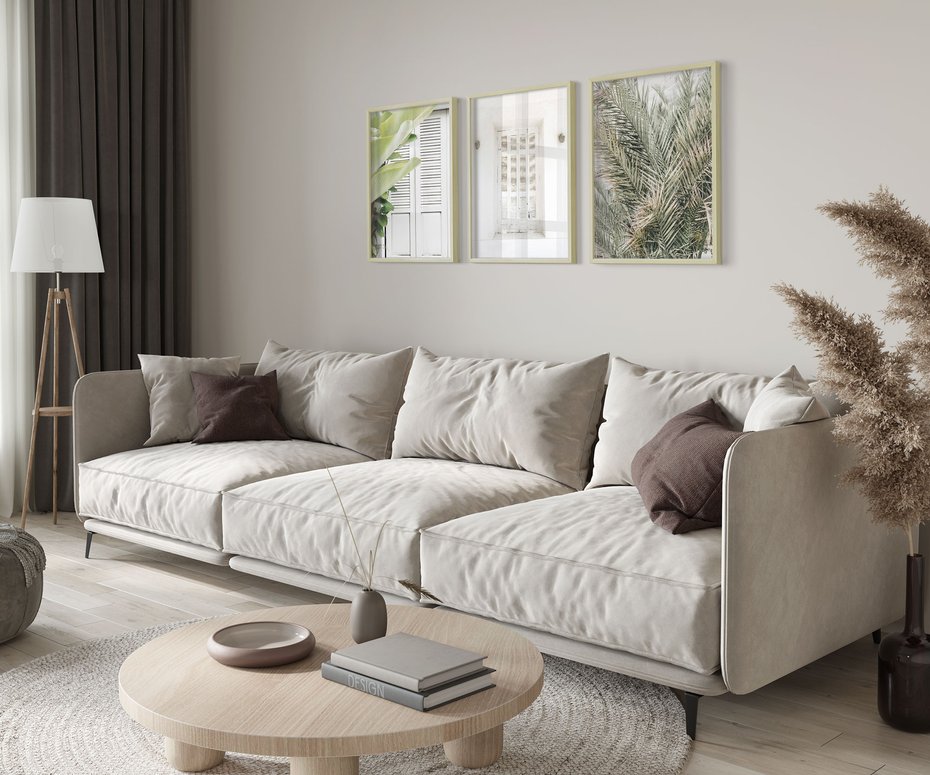 Zestaw obrazy w ramie 30x40 galeria - Okiennica, liście, biały - rama drewno