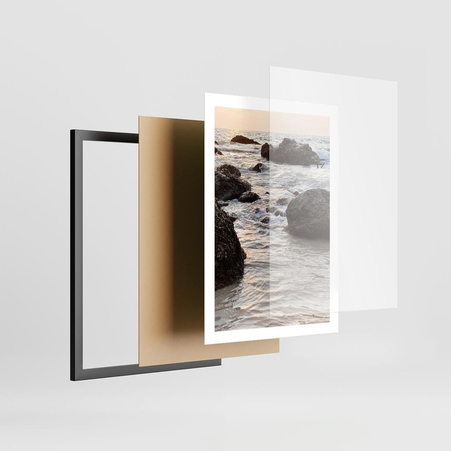 Plakat w ramie 50x70 - Dramatyczna Sceneria: Morze i Skały nad Brzegiem - fale, morze - rama czarna