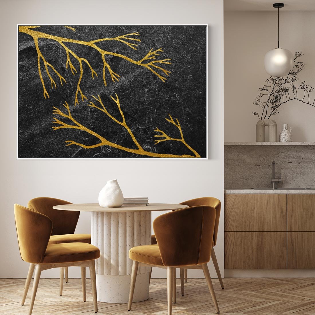 Obraz w ramie 100x70 - Marmurowe Drzewa Snu - złote gałęzie, drzewa - rama biała