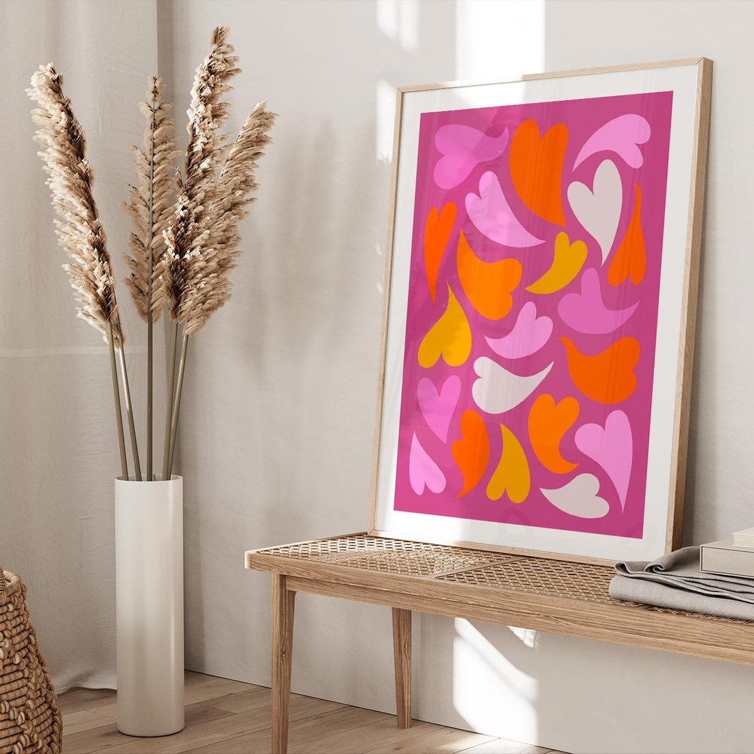 Plakat w ramie 40x50 - Podróżne Boho - wesoła grafika, serca - rama drewno