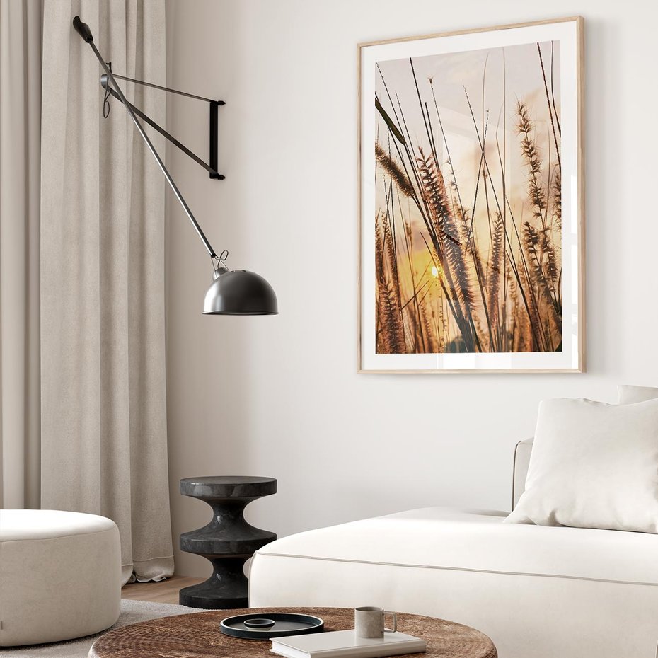 Plakat w ramie 30x40 - Malownicza Łąka z Trawam - trawy, łąka - rama drewno