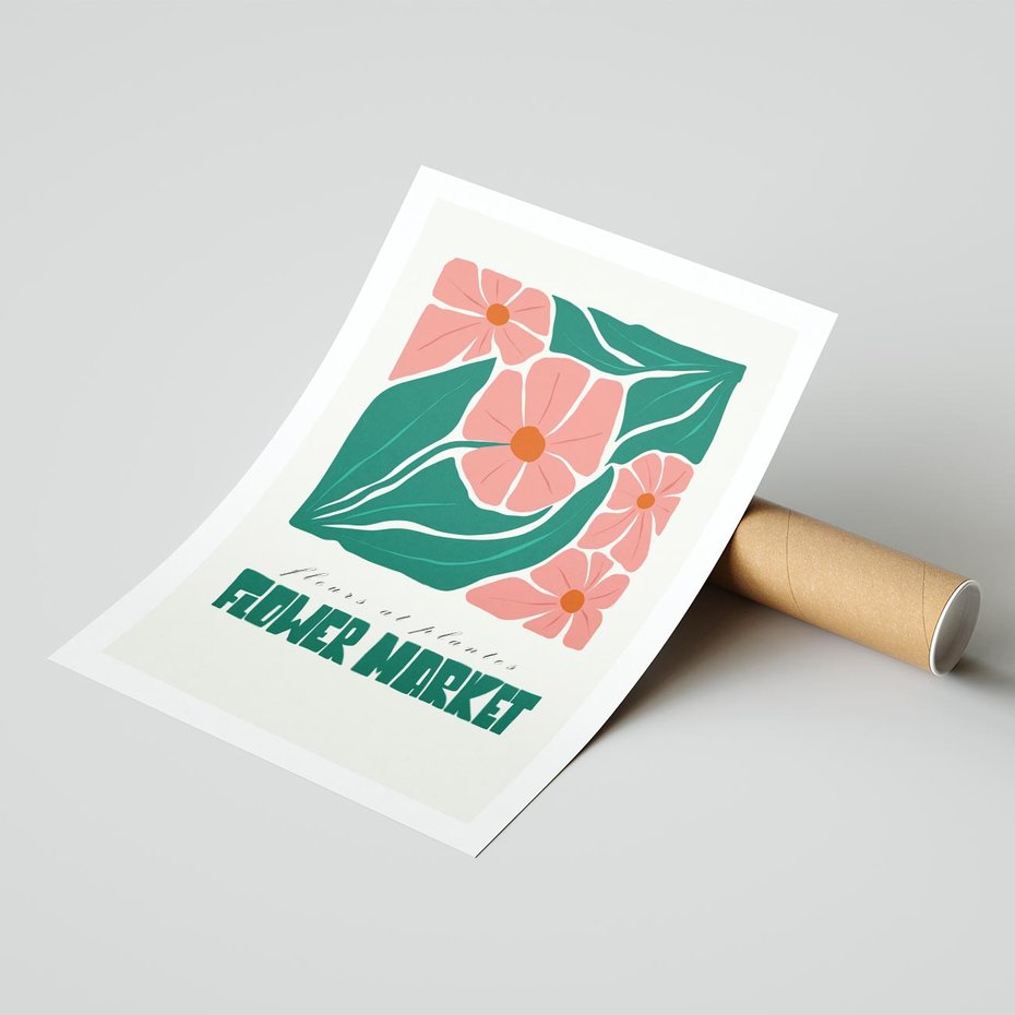 Plakat bez ramy 30x40 - Retro Inspiracja - minimalistyczna kwiatowa kompozycja, pastelowe kolory