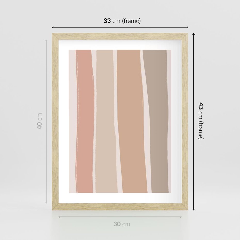 Plakat w ramie 30x40 - Tęczowa Zgaszona Aura - abstakcyjne tęczowe pasy, delikatne odcienie beżu - rama drewno