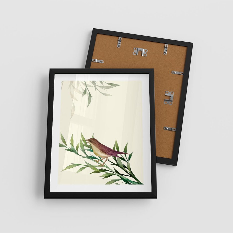 Plakat w ramie 40x50 - Roślinne Nastroje - japońska sztuka, ptak - rama czarna