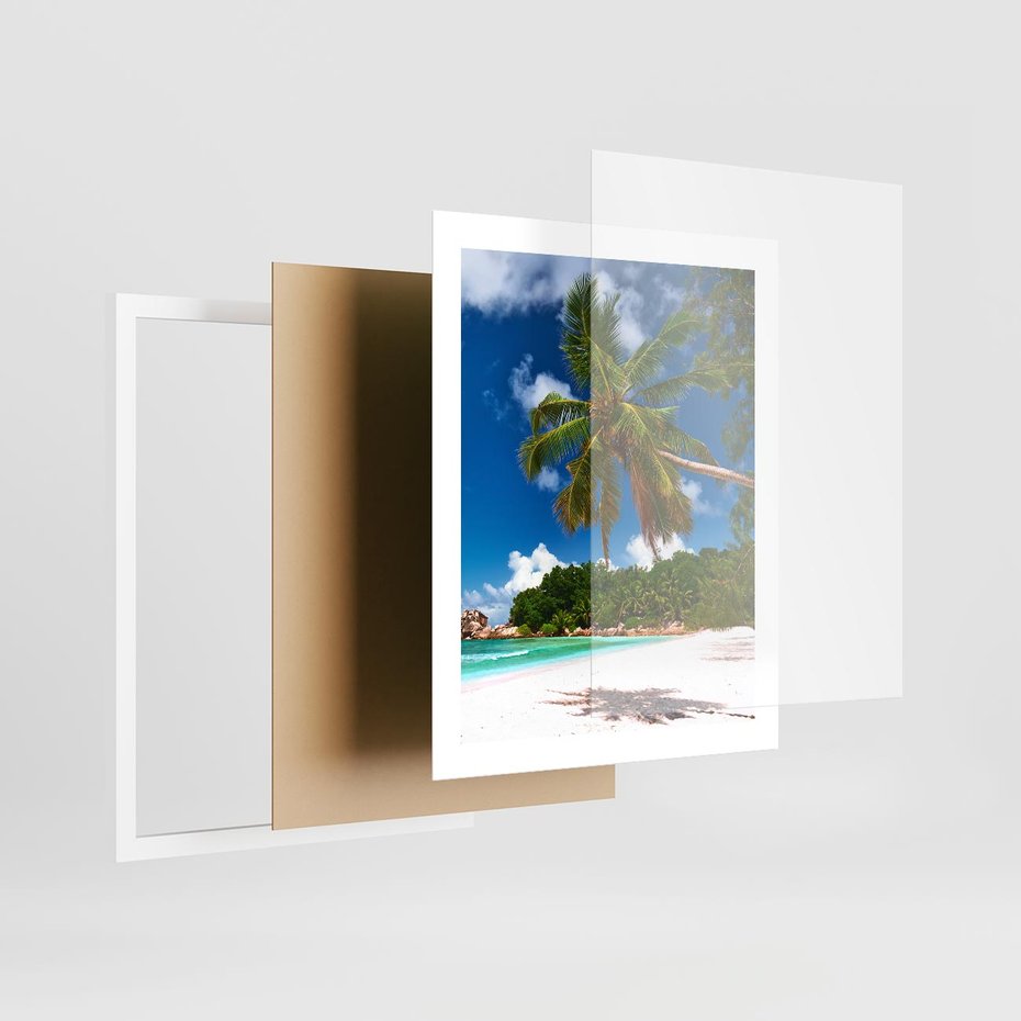 Plakat w ramie 40x50 - Oaza palm na plaży - palma, plaża - rama biała