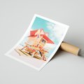 Plakat bez ramy 50x70 - Rajski Widok - plaża miami, domek ratownika