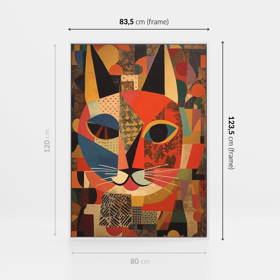 Obraz w ramie 80x120 - Impresje Nieznanych Odniesień - abstrakcyjny obraz olejny, kot - rama biała