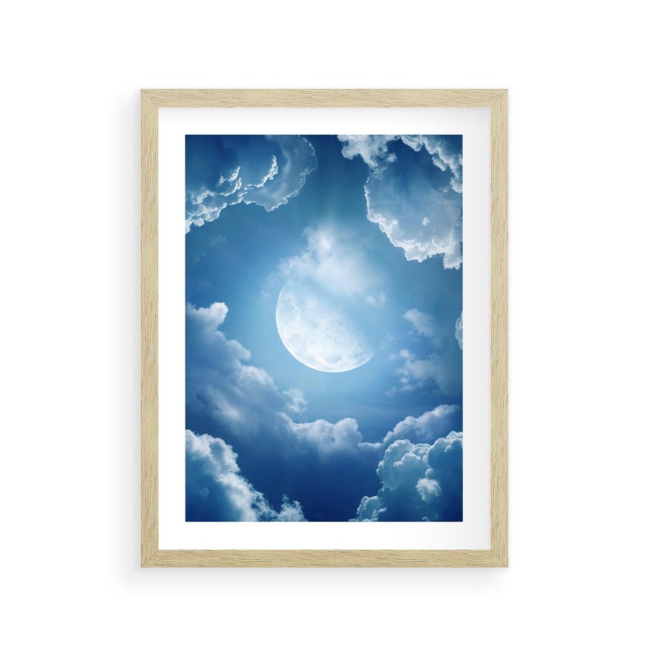 Plakat w ramie 30x40 - Księżycowe Chmury - księżyc, chmury - rama drewno