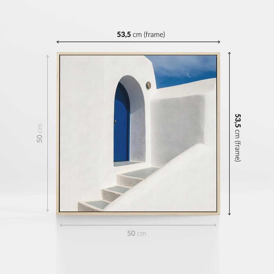 Obraz w ramie 50x50 - Powitanie Wyspy - Santorini, drzwi - rama drewno