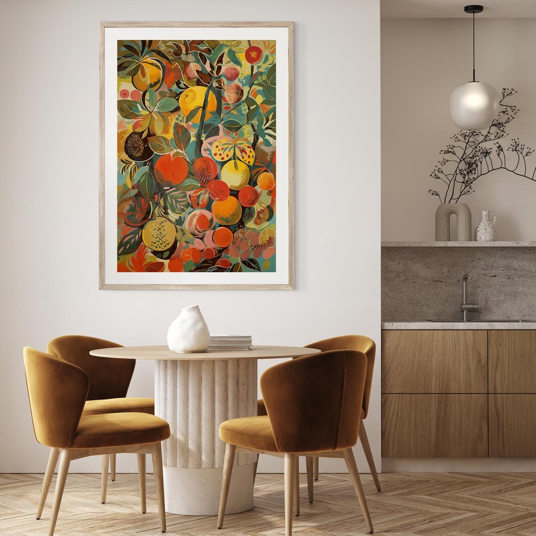 Plakat w ramie 50x70 - Księga Surrealnych Wyobrażeń - abstrakcyjny obraz owoców, jak picasso - rama drewno