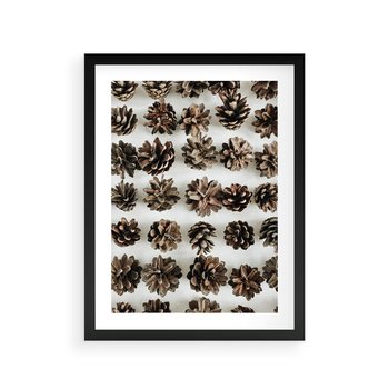 Plakat w ramie 40x50 - Jesienna Tekstura - kompozycja z suchych szyszek, jesienne szyszki - rama czarna