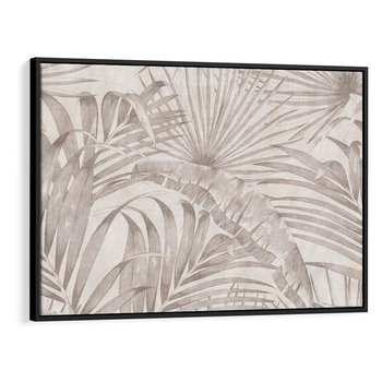 Obraz w ramie 70x50 - Odsłonięte liściowe wspomnienia - monochromatyczne, kolory sepii - rama czarna