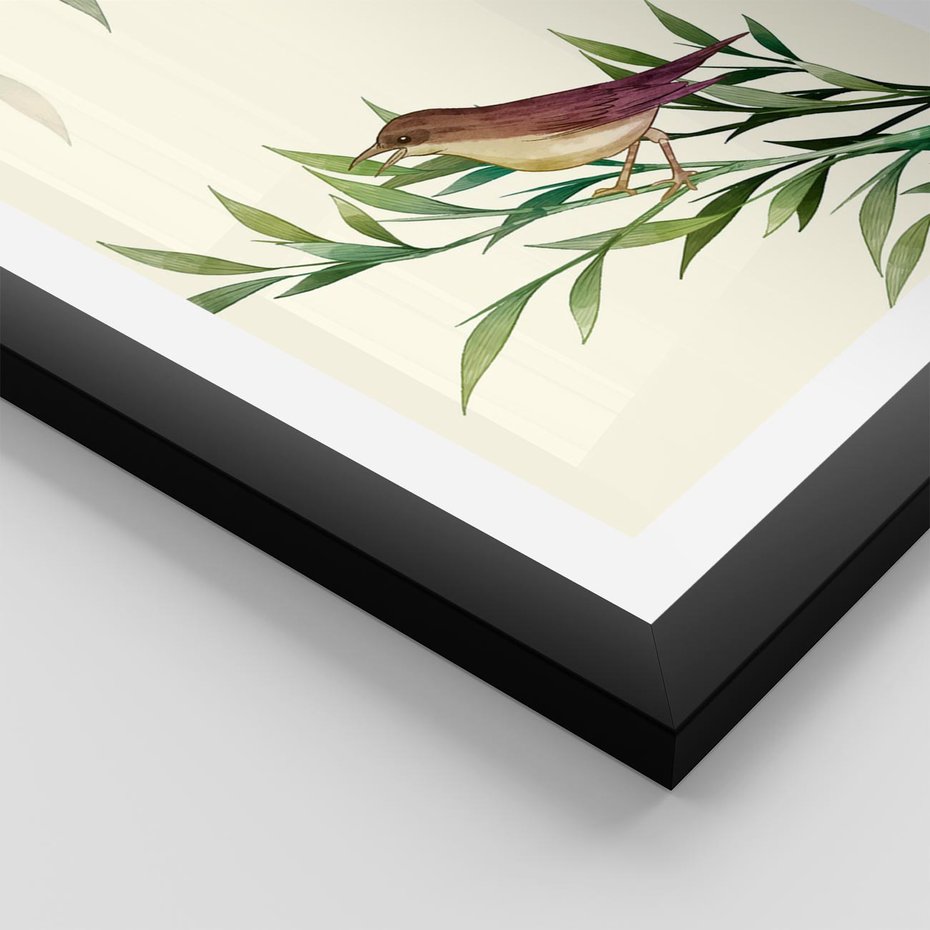 Plakat w ramie 50x70 - Roślinne Nastroje - japońska sztuka, ptak - rama czarna