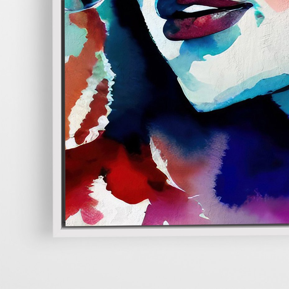 Obraz w ramie 50x70 - Abstrakcyjna ekstaza barw - abstrakcyjny portret kobiety, szkic czarną kreską - rama biała