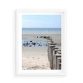 Plakat w ramie 50x70 - Fale na falochronie nad morzem - morze, falochron - rama biała
