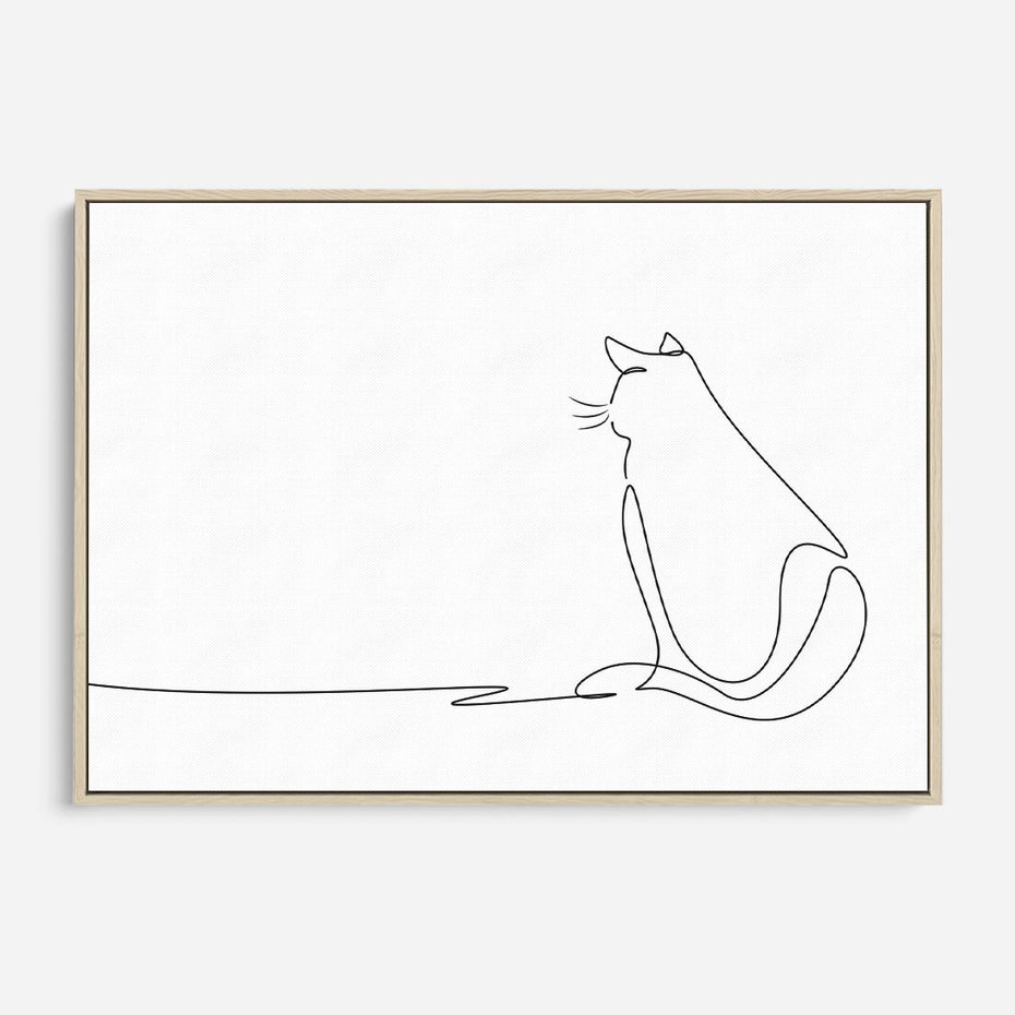 Obraz w ramie 70x50 - Koci Szkic - szkic, line art - rama drewno