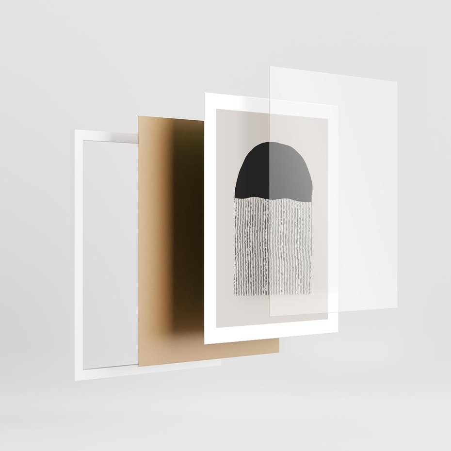 Plakat w ramie 30x40 - Wewnętrzne Widzenia - abstrakcyjna kompozycja, półkole - rama biała