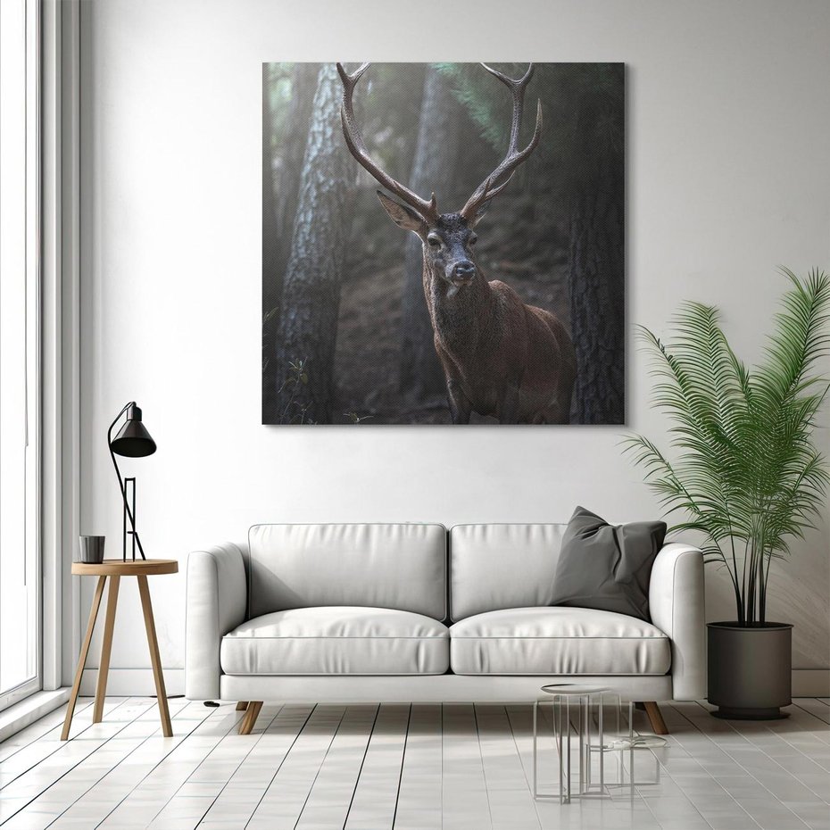 Obraz na płótnie 60x60 - Jeleń wśród lasu - jeleń, las