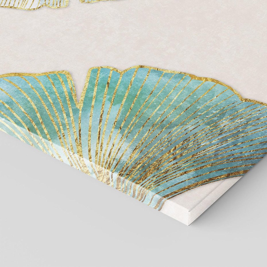 Obraz na płótnie 70x70 - Złota Melodia Liści - złote, turkusowe liście miłorzębu