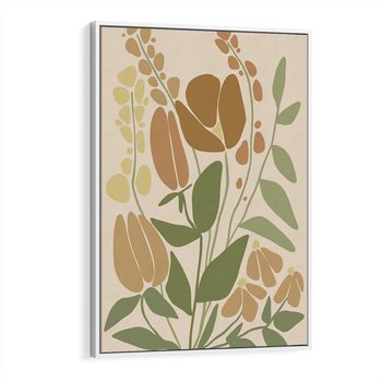 Obraz w ramie 80x120 - Beżowo i Roślinnie - nowoczesny plakat, roślinność - rama biała