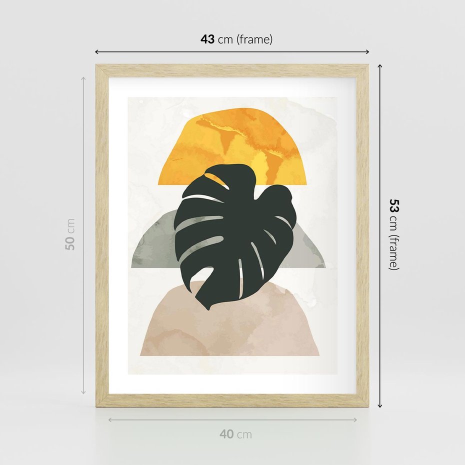 Plakat w ramie 40x50 - Monstera i Boho Elementy - grafika, boho klimat - rama drewno