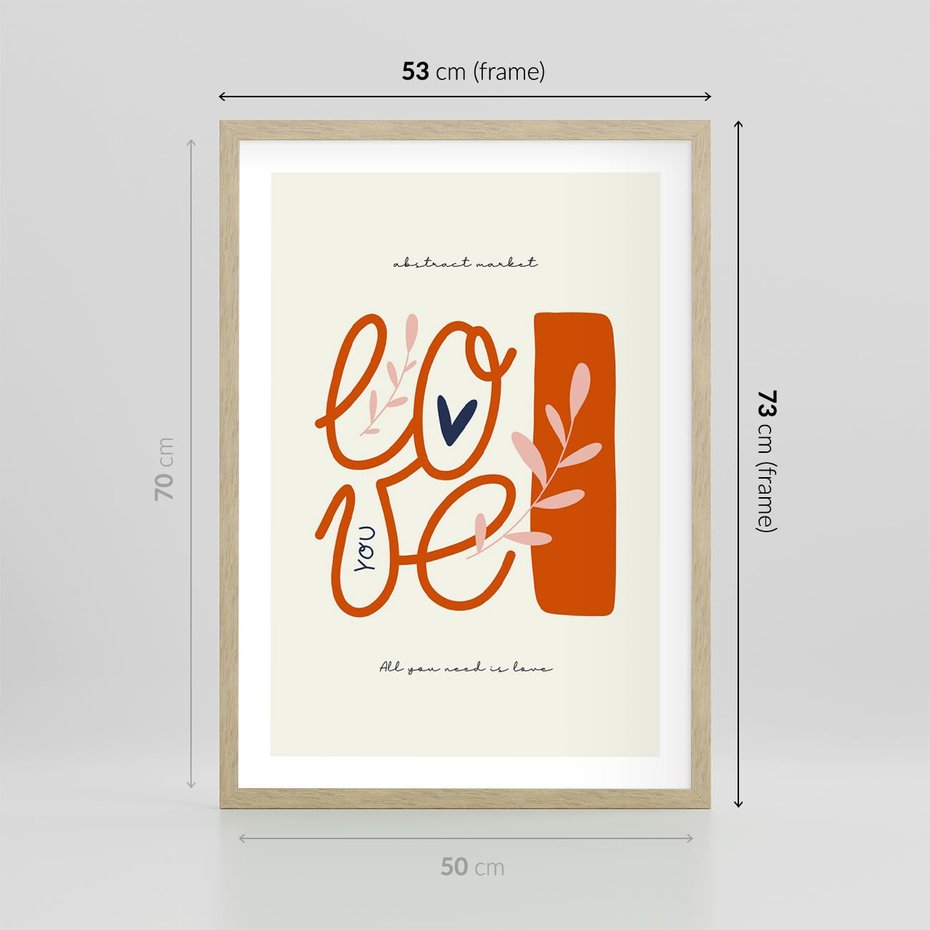 Plakat w ramie 50x70 - Pastelowa Siła Miłości - miłość, love - rama drewno