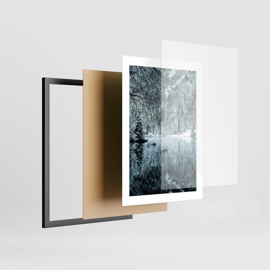 Plakat w ramie 30x40 - Zimowy Raj - zimowy górski krajobraz, jezioro w górach - rama czarna