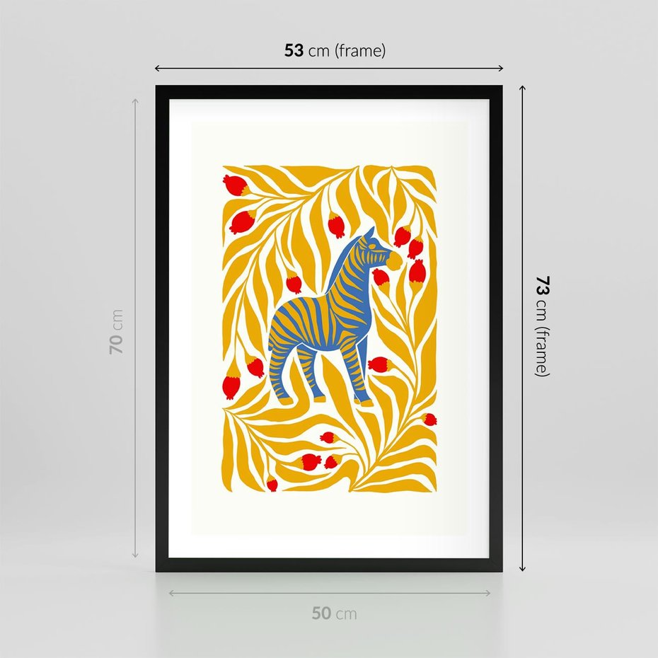 Plakat w ramie 50x70 - Zebra w Nowoczesności - abstrakcyjna nowoczesna grafika, pośrodku zebra - rama czarna