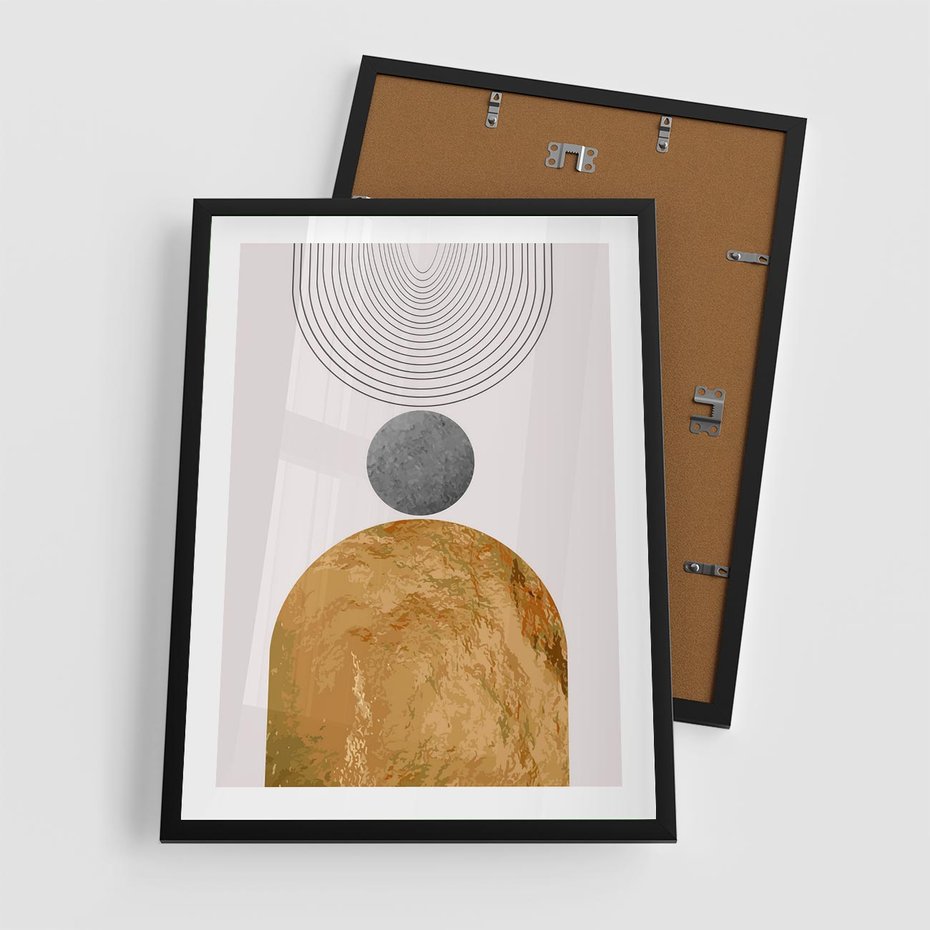 Plakat w ramie 50x70 - Złote Półkole w Sztuce Geometrii - grafika, złote półkole - rama czarna