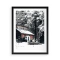 Plakat w ramie 50x70 - Zimowy Urok Drewnianego Domku - zima, drewniany domek - rama czarna