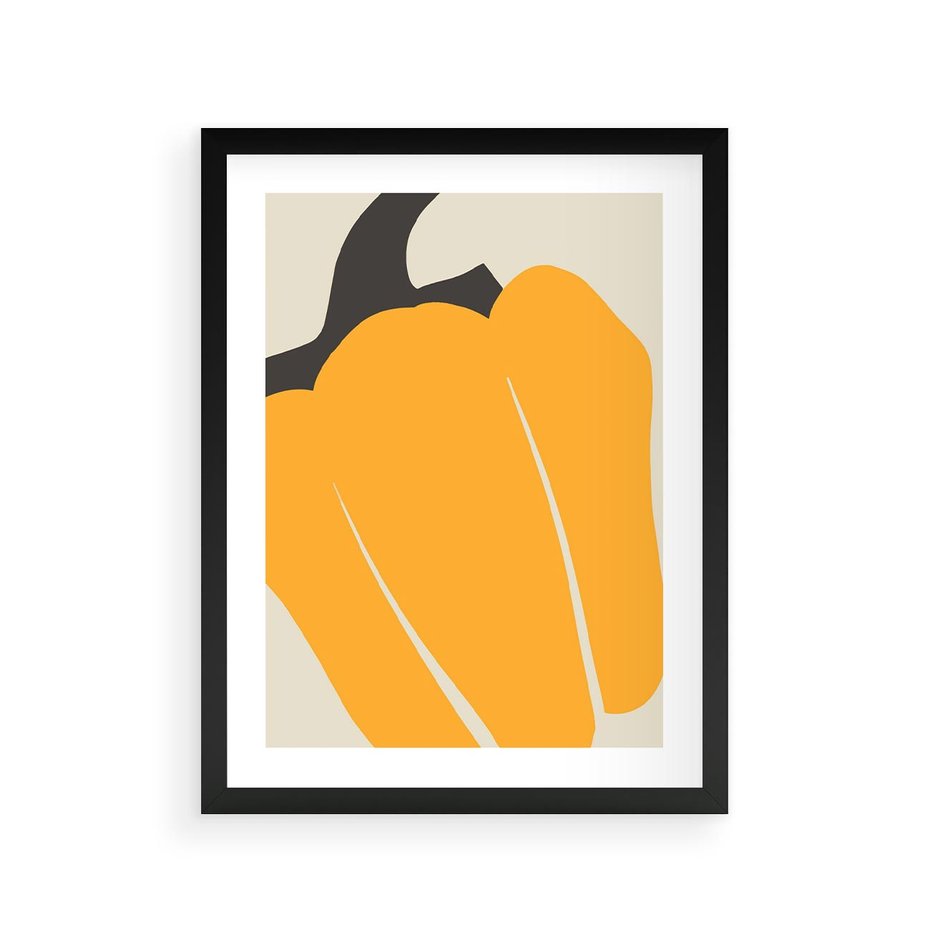 Plakat w ramie 30x40 - Migocące Formy - abstrakcyjny minimalistyczny obraz, żółta papryczka - rama czarna