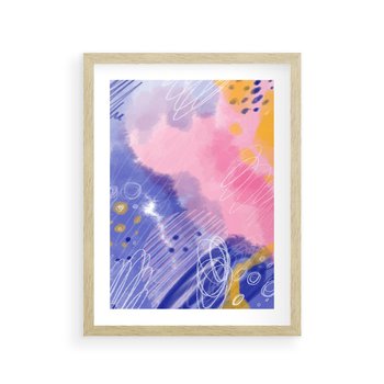 Plakat w ramie 40x50 - Migocące Granice Kształtów - abstrakcyjny plakat, pastelowe kolory - rama drewno