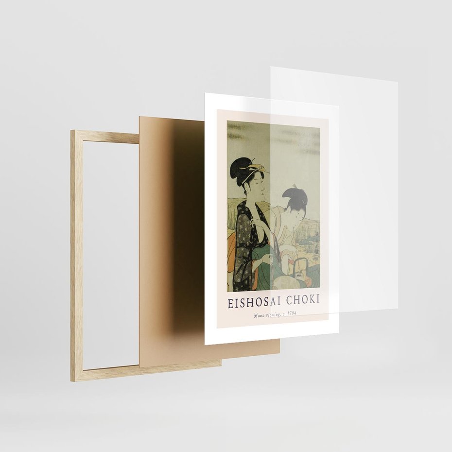 Plakat w ramie 30x40 - Rycina Eishosai Choki - staraa chińska rycina, eishosai choki - rama drewno