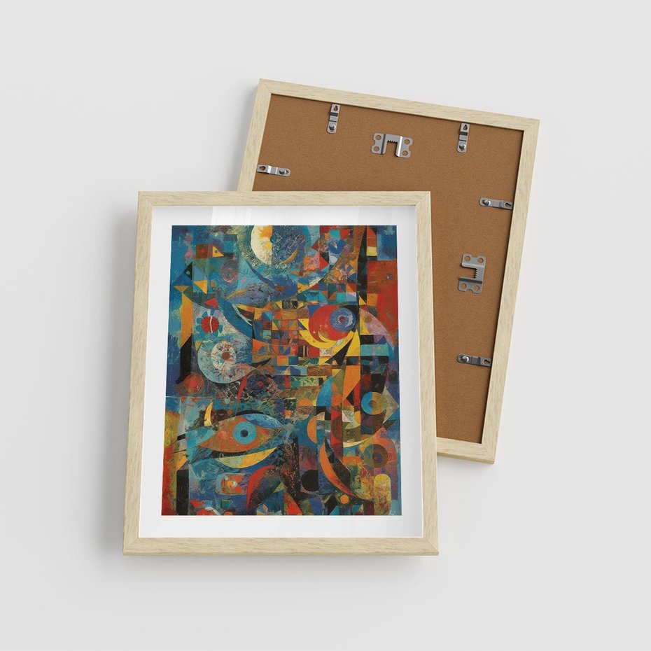 Plakat w ramie 40x50 - Migotliwe Przesunięcia Konturów - abstrakcyjny obraz, sztuka abstrakcji - rama drewno