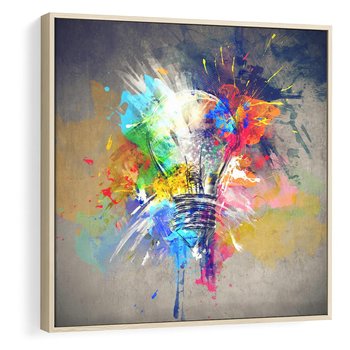 Obraz w ramie 80x80 - Kolory Kreatywnej Koncepcji - abstrakcyjna grafika, szkic żarówki - rama drewno