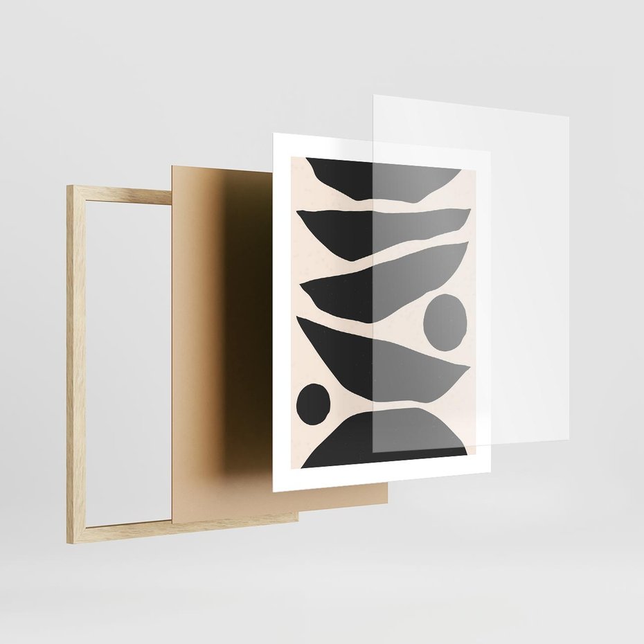 Plakat w ramie 40x50 - Modernistyczna Abstrakcja w Czerni i Bieli - abstrakcja, czarno biała grafika - rama drewno