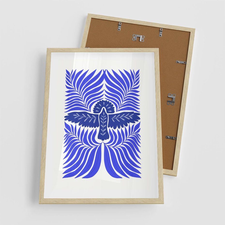 Plakat w ramie 50x70 - Etniczne Rekwizyty - etniczne roślinne wzory, granat - rama drewno