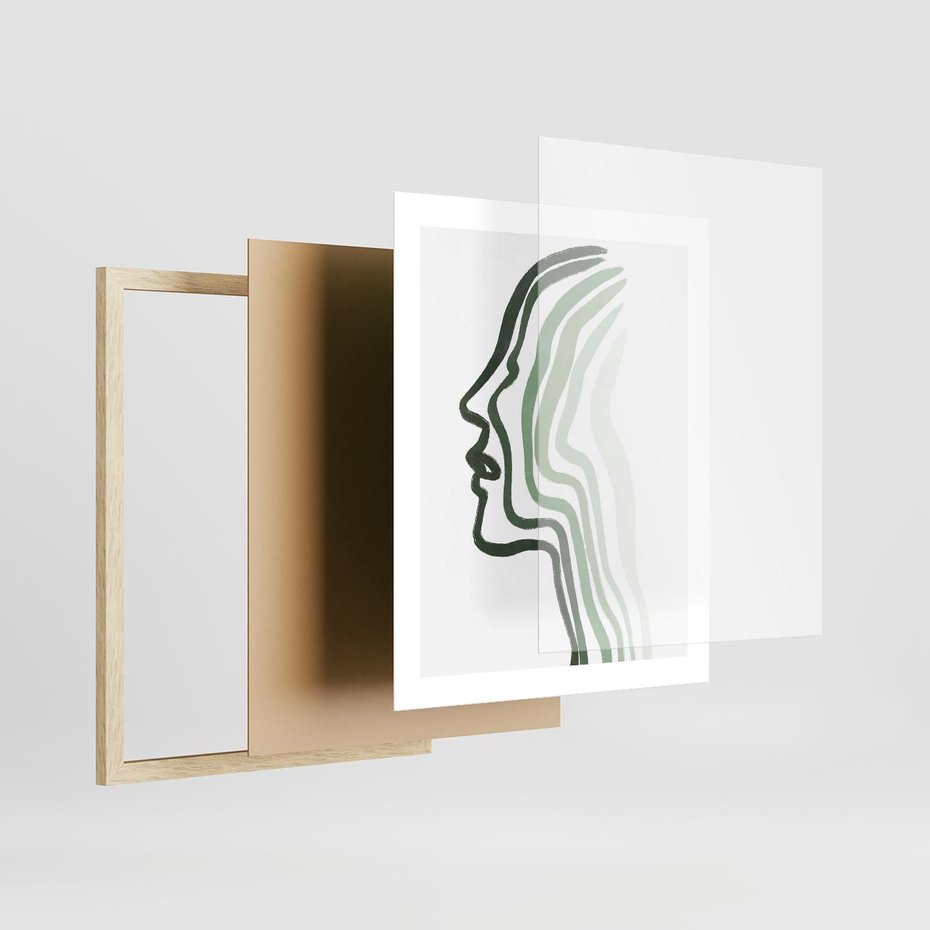 Plakat w ramie 40x50 - Zielony Profil - abstrakcja, zielony portret z profilu - rama drewno
