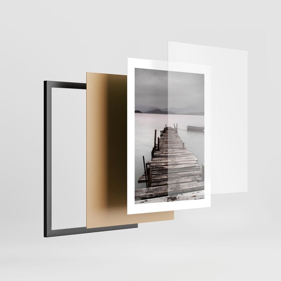 Plakat w ramie 30x40 - Spokój nad Jeziorem - pomost, jezioro - rama czarna